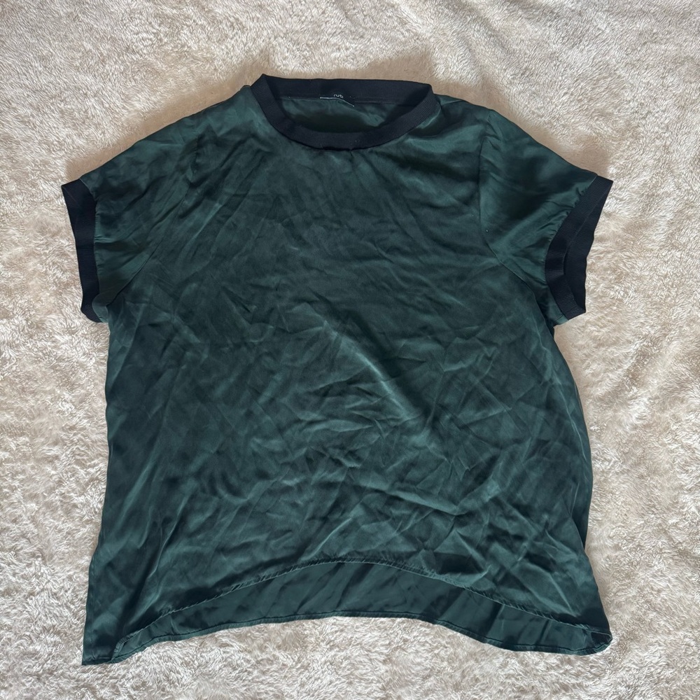 Ruti Womens Asymmetric Hem Short Sleeve 100% Silk Top Shirt Size M/L Green